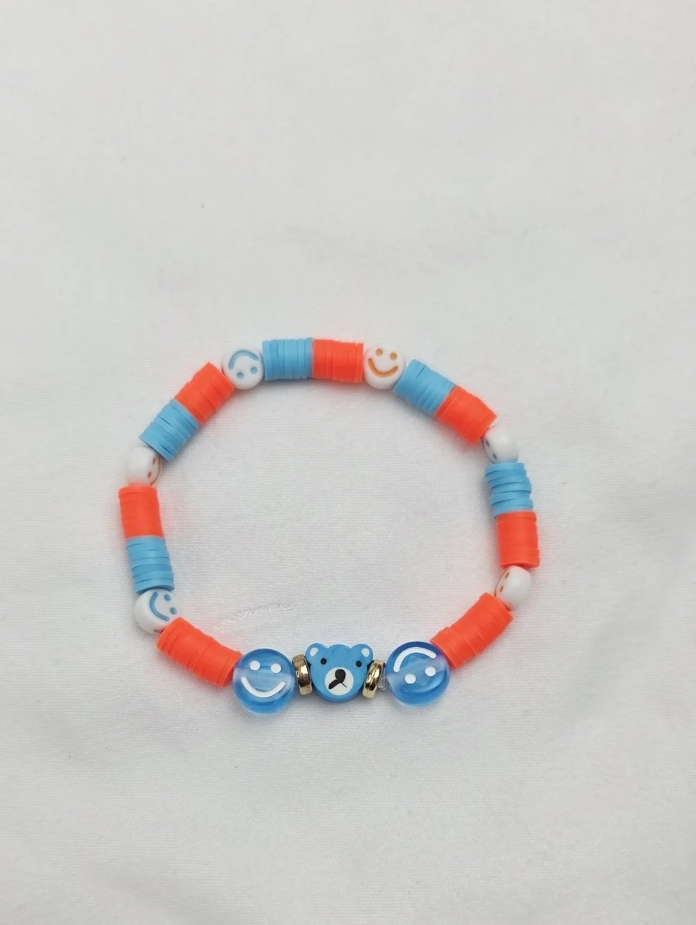 Handmade Clay Bead Smiley Face Bear  Bracelet